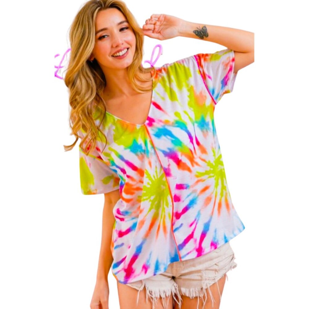 ✨5/$25✨ FINAL ONE ⚡Bright Tie Dye V-Neck Tee